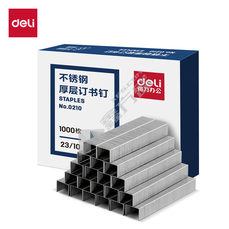 得力 0210 不锈钢厚层订书针 10/23 70张 1000枚/盒