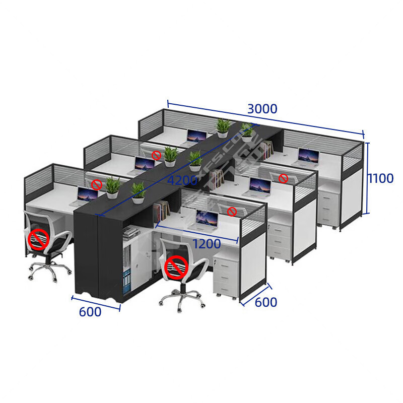 臻远 GWB-006办公桌职员办公桌椅组合 W3000*D4200*H1100mm 灰白色