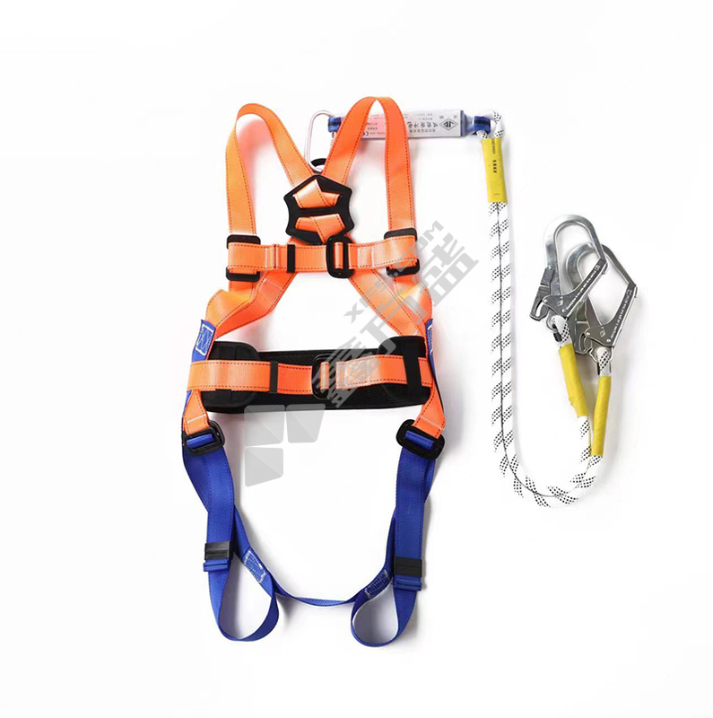 建钢 带腰带腰垫全身式 安全带 680804 橙色 双大钩双绳总长1.5m