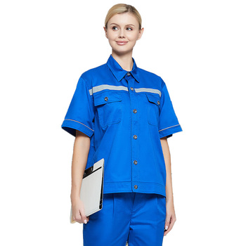 佰益 6004夏季防静电服短袖套装 5XL 195cm 艳蓝色 6004