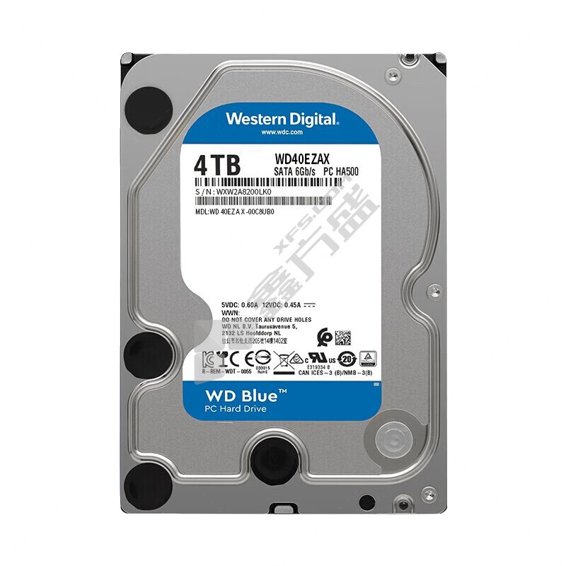 西部数据 WD40EZAX台式机机械硬盘 4TB 蓝色  SATA WD40EZAX
