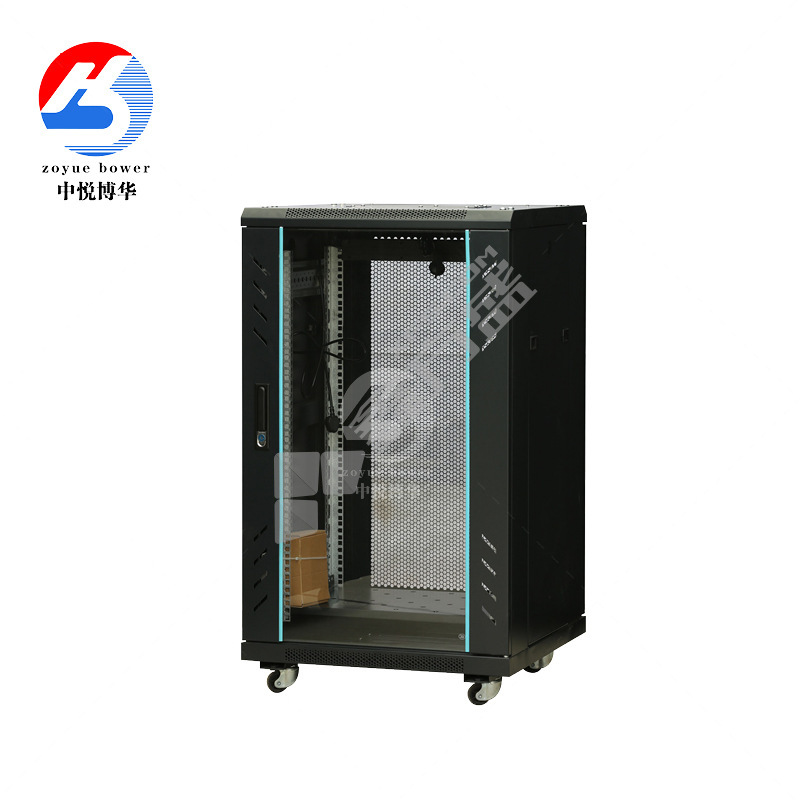 中悦博华 20U网络机柜加厚款 箱体1.1mm立梁镀锌1.9mm板厚 600*600*1000mm 风机、隔板、电源各一个
