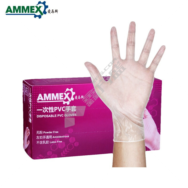 爱马斯 GPX3KRT一次性光面PVC手套 中号 透明 44100