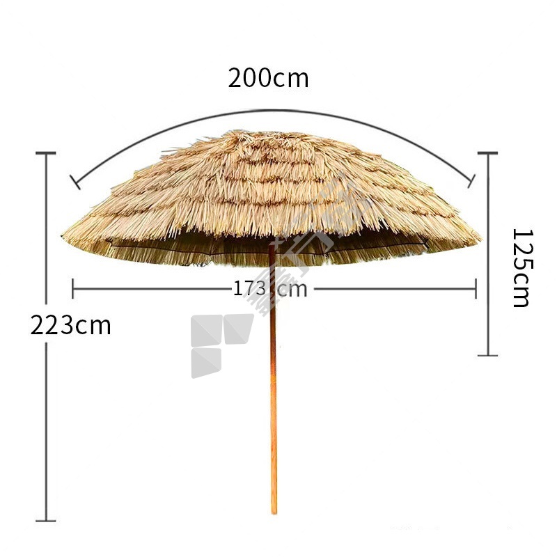沸耐笙 防晒折叠仿真稻草遮阳伞 FNS-27833 2.4m+30L塑料底座 小麦色