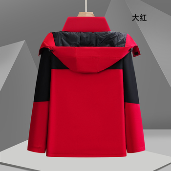 左诗丹伦 9528 带帽 三防羽绒棉冲锋衣 L 大红色