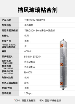 乐泰 汉高泰罗松PU8590风挡玻璃粘接胶 600ml/黑色