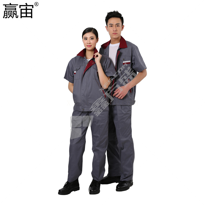 赢宙 GZ-114 夏季防静电短袖工作服 L 铁灰色