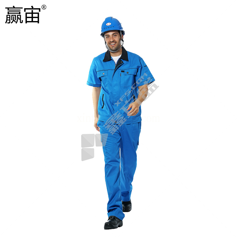 赢宙 GZ-112 夏季透气耐磨短袖工作服套装 XL 翠兰色