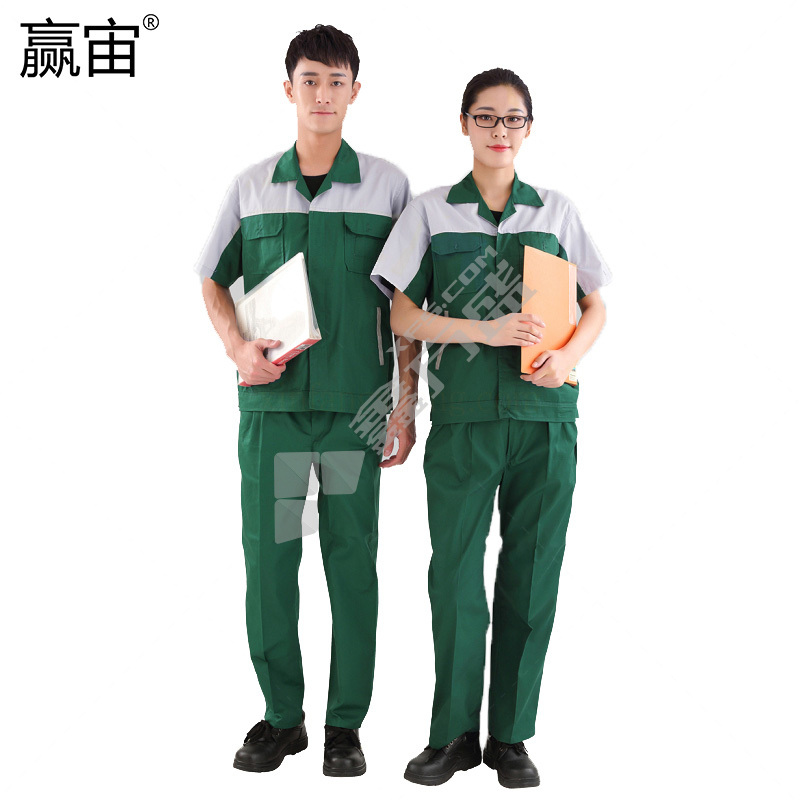 赢宙 GZ-137-A 夏季透气耐磨短袖工作服套装 M 草绿色