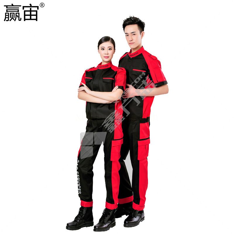 赢宙 GZ-145-A 汽车服务行业夏季短袖工套装作服 3XL 大红色