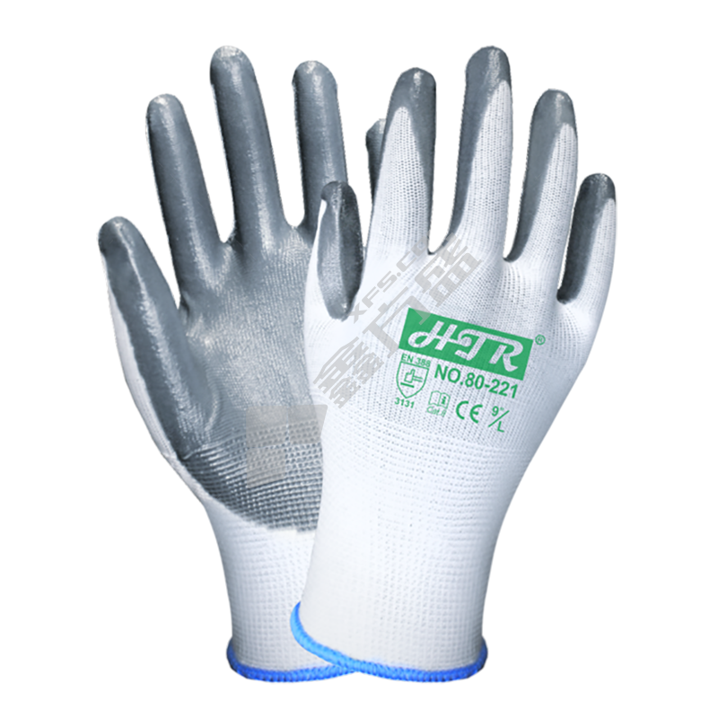 海太尔 涤纶针织丁腈手套 80-221 L码 蓝白色