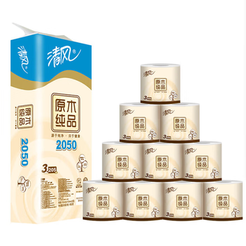 清风 原木纯品压花平纹205段卷筒卫生纸 3层 10卷/提 B22AA1C