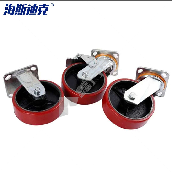 海斯迪克 HKZL-17 工业重型聚氨酯脚轮 红色铁芯轱辘拖车手推车平板车轮子 6寸万向轮
