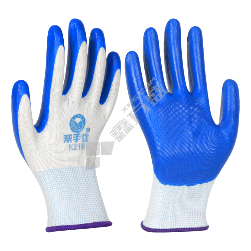 帮手仕 K216 丁腈挂胶手套 均码 白沙蓝胶