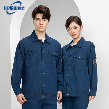 恒漉 TZ169 夏季长袖防静电牛仔工作服套装 牛仔蓝 165cm