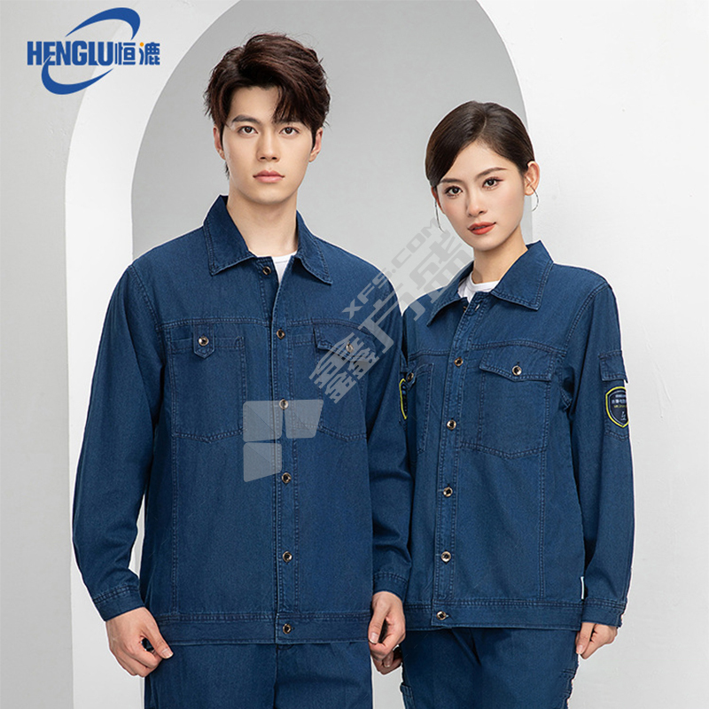 恒漉 TZ169 夏季长袖防静电牛仔工作服套装 牛仔蓝 165cm