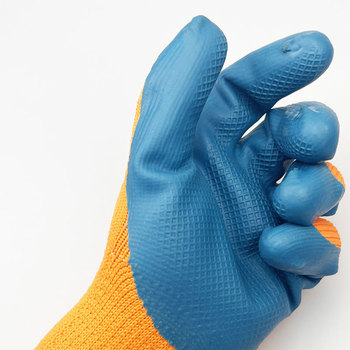 赫力斯 300# 加厚毛圈保暖耐磨乳胶防滑手套 L码 橙线蓝胶