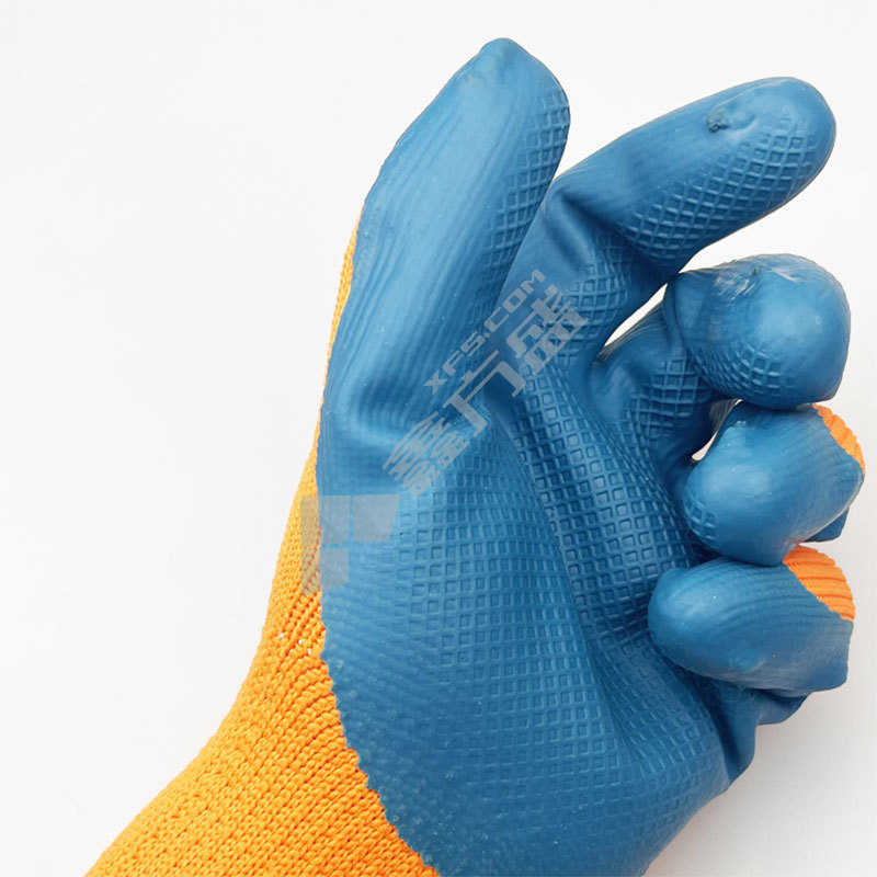 赫力斯 300# 加厚毛圈保暖耐磨乳胶防滑手套 L码 橙线蓝胶