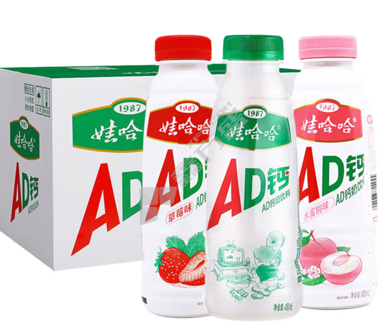 娃哈哈 奶饮料 AD钙奶含乳饮料、450ml*15瓶、15瓶/箱