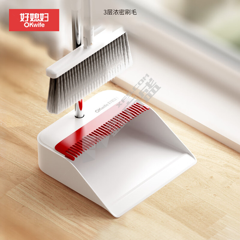 好媳妇 AGW-4486 带梳齿扫把簸箕套装 簸箕：27*25*74.5cm 扫把：29*87.5cm 白色