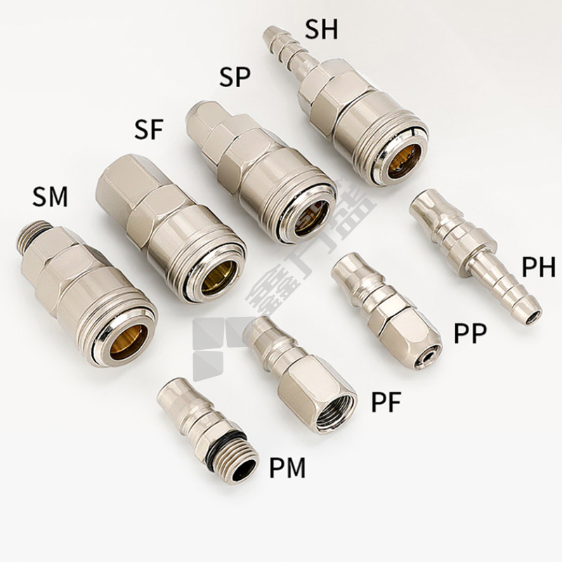 星浙气动 C式自锁 铁镀镍组合接头 SF+PF20  内径12mm 内螺纹1/4"  不锈铁镀珍珠镍本色