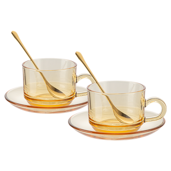 杜邦 PSJ-706 星芒水具套组 杯子 6.3*7.9cm 碟子 13cm 勺子 13.2cm 琥珀色