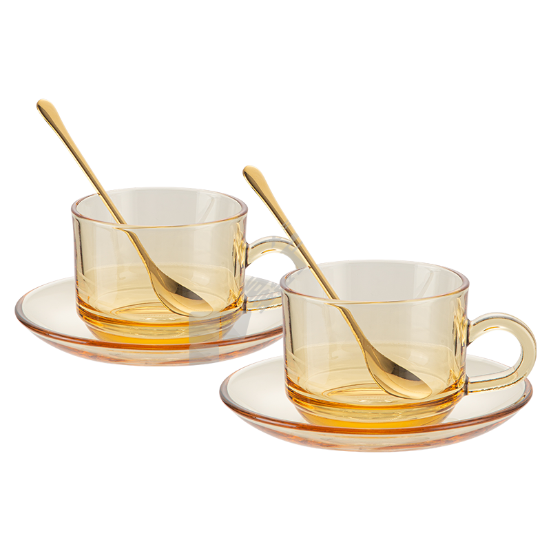杜邦 PSJ-706 星芒水具套组 杯子 6.3*7.9cm 碟子 13cm 勺子 13.2cm 琥珀色
