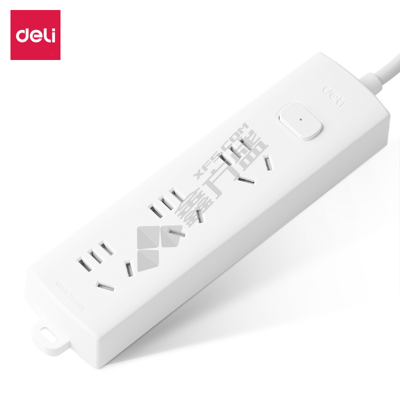 得力 3位五孔 莹白插排 LX112(1.8) 10A 总控开关 1.8m 白色