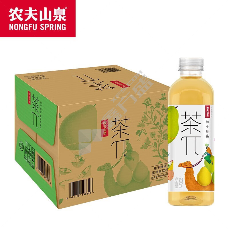 农夫山泉 茶π柚子绿茶饮料 900ml 柚子绿茶味 12瓶/箱