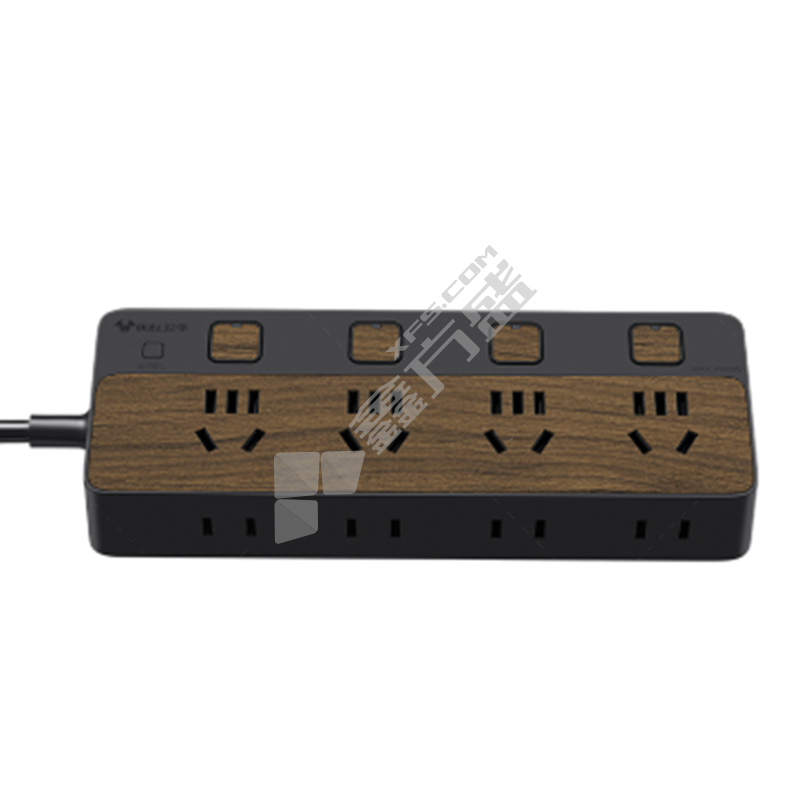 公牛 4位五孔+4位两孔(侧孔) 分控开关 新国标木纹插排 GN-R1443 10A 1.8m 黑色木纹