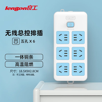 良工 6位五孔 总控开关 插排 XD-T106(重复) 10A 无导线 白蓝色