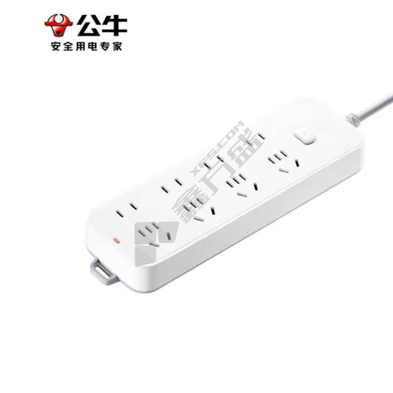 公牛 4位五孔+4位两孔 总控开关 新国标插排 GN-403 10A 10m 白色