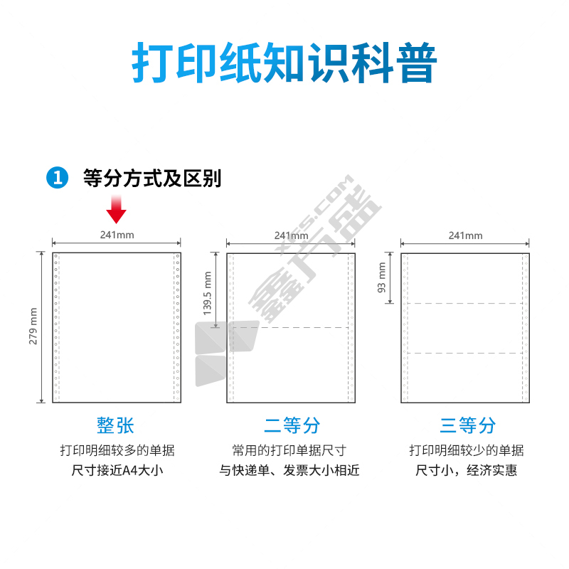 得力 塞纳河N241-3电脑打印纸 1000页 三联 三等分 彩色 N241-3 撕边