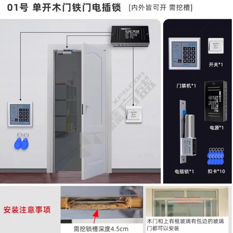 国产优品 刷卡电子门禁系统 1号：电插锁单木门金属门套装 (单位:套)-融创集采商城