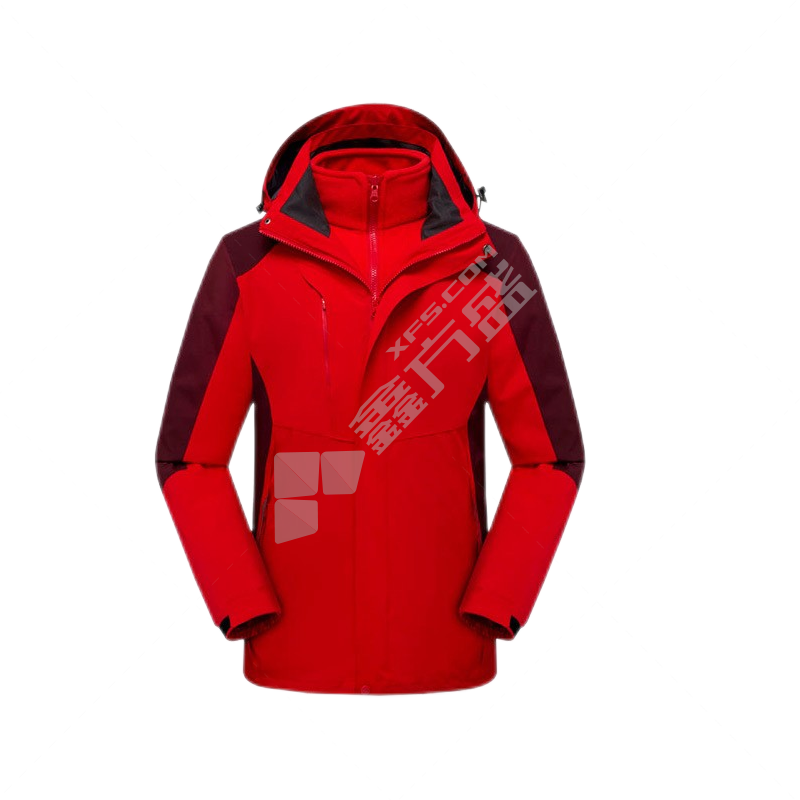 君御 JY-C101拼色三合一冬季可拆卸冲锋衣(红色拼枣红色) 3XL 红色拼枣红色