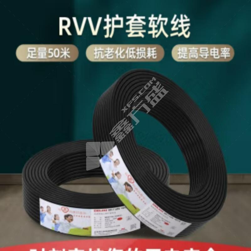 德力西 护套线 电线电缆RVV二芯三芯软护套线2.5平电源线铜芯国标铜线黑色 RVV 3芯*2.5平方（50米）