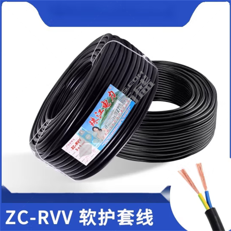 珠江 电线电缆 RVV2/3/4芯*1/2.5/4/6平方 纯铜国标100米5*4