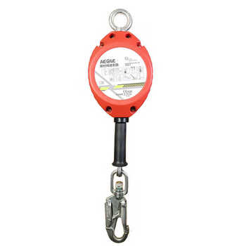 羿科 速差防坠器. 60816747，锚点端为可旋转挂点，可避免钢丝绳缠绕
外壳由高冲击强度聚合物制成，可防止破损
直径5毫米的镀锌钢丝绳
钢丝绳静态强度大于12kN
通过测试并允许用于垂直应用场所
适合于体重达到140公斤的作业人员
钢丝绳一端带有挂钩，带有冲击指示器
固定点可配合60816761安全钩（需另购）使用
符合GB 24544-2009标准和EN 360:2002 标准.