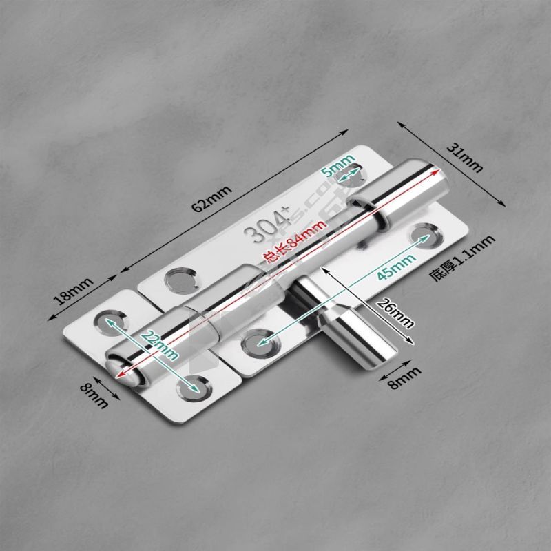 剑力 304不锈钢门栓 总长67mm，宽25mm，底厚1.1mm