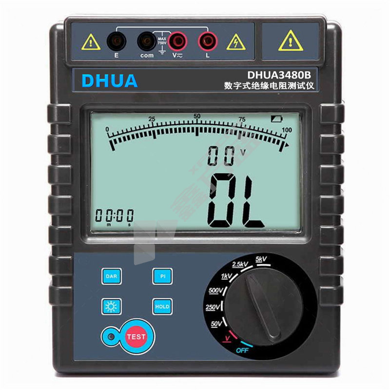 數(shù)字式絕緣電阻測試儀. DHUA3480B 數(shù)字式絕緣電阻測試儀DHUA3480B/電阻量程0.1MΩ～1000GΩ/電壓量程AC/DC0～750V/額定電壓5KV/吸收比/極化指數(shù)/短路電流2mA.
