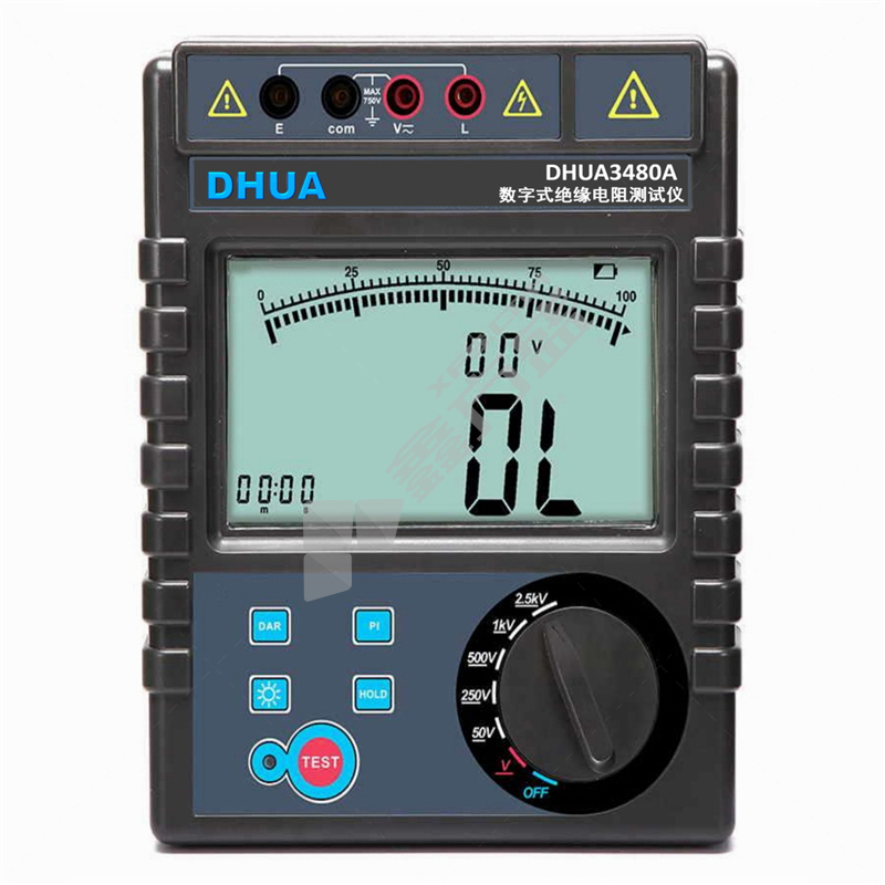 数字式绝缘电阻测试仪. DHUA3480A数字式绝缘电阻测试仪DHUA3480A/电阻量程0.1MΩ～200GΩ/电压量程AC/DC0～750V/绝缘测量额定电压2.5KV/吸收比/极化指数/短路电流2mA.