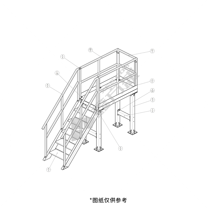 康格雅 定制Q235钢扶梯 3M*2.45M*0.5M