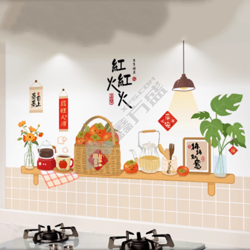 国产优品 厨房隔油静电吸附膜 无/无/日子红火 60cm*90cm*50m