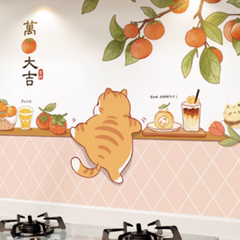 国产优品 透明静电吸附厨房隔油纸 无/无/福气橘猫 单张60*90cm*55张 整卷60cm*50m