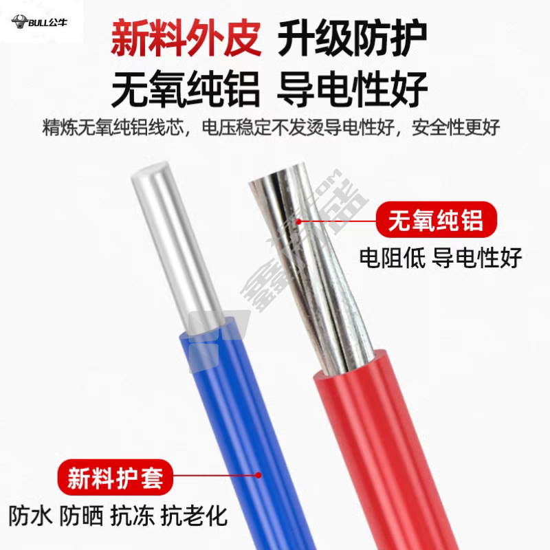 公牛 铝芯电线电缆 BLV4平方双色 单芯铝线 100米/卷