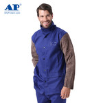 友盟   AP-2530 防火布配炭啡色皮袖焊接服 AP-2530 XL 蓝色