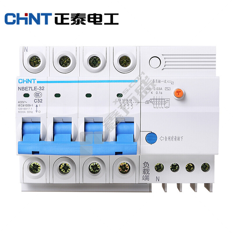 正泰 CHNT 小型漏电断路器NB1L-63系列3P NB1L-63 3P C63 300mA(R) 电磁式 63A 300mA 3P 6kA
