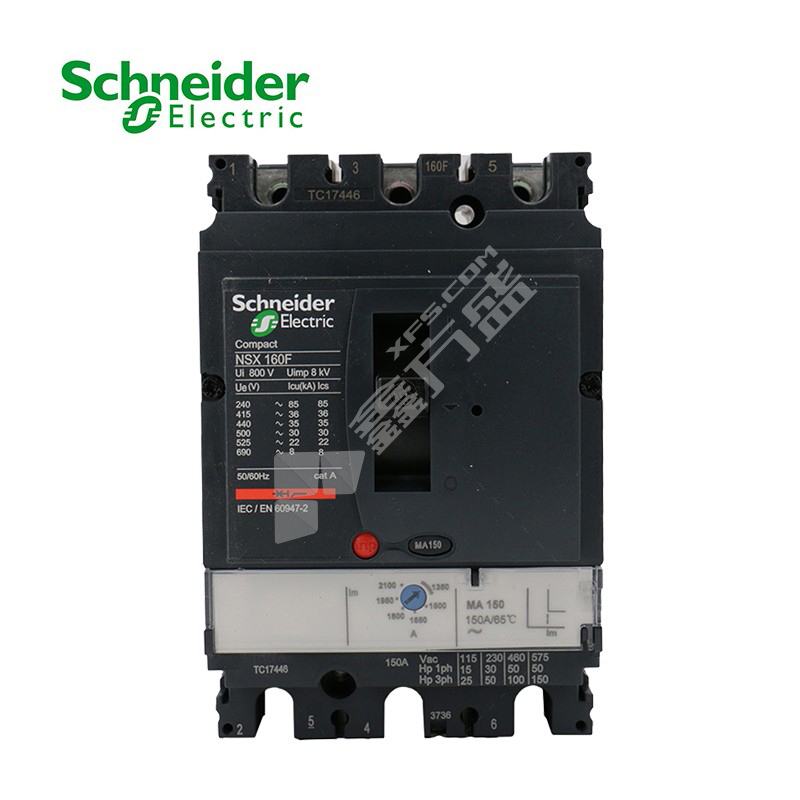 施耐德Schneider 塑壳电动机保护断路器NSX160F NSX160F MA100 3P3D (3P) 固定式前接线