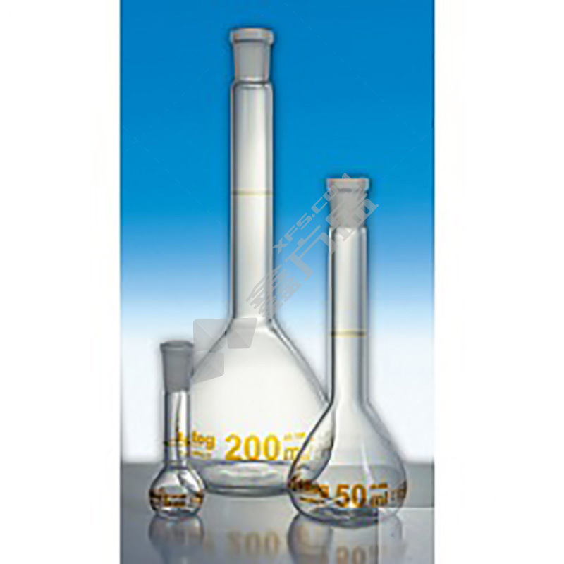 WITEG A级透明容量瓶 蓝标 无顶塞 SGCR-3-662-200BL