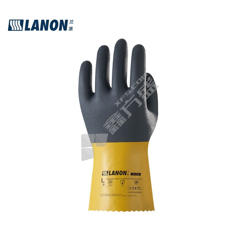 兰浪 U200 止滑PVC手套 L 黄灰拼接